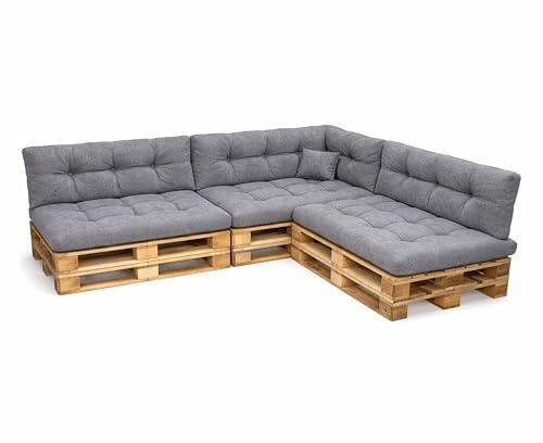 POKAR Palettenkissen Palletenauflagen Palettenpolster Palettensofa Palettenmöbel 8er Set: Sitzkissen 120x80 + Rückenlehne 120x40, Grau
