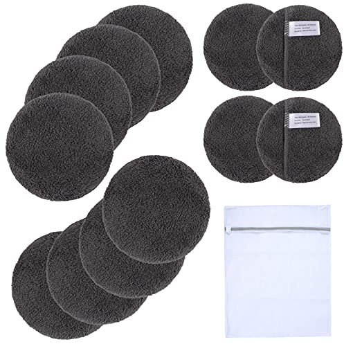 KinHwa Makeup Entferner Pads Wiederverwendbare Abschminkpads Waschbar Mikrofaser Abschminkpads Gesicht Superweich Gesichtsreinigungs Pads Mit Wäschebeutel Dunkelgrau 12Stück