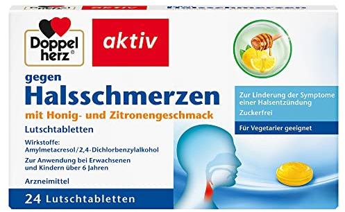 Doppelherz gegen Halsschmerzen - Mit Honig- und Zitronengeschmack | Arzneimittel gegen Halsschmerzen bei Entzündungen im Rachen - 24 Lutschtabletten