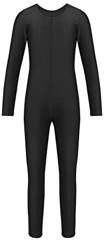 ranrann Kinder Mädchen Jungen Gymnastikanzug Langarm Body Bodysuit Overall Sport Ballett Trikot Tanz Leotard Ganzkörperanzug Einteiler Turnanzug Schwarz 122-128/7-8 Jahre