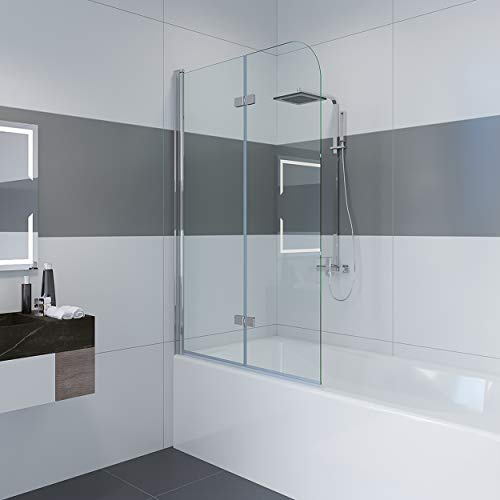 Duschwand für Badewanne, 100 x 140 cm Duschtrennwand Faltbare 2 teilige Badewannenaufsatz Glas Duschabtrennung Badewanne mit 6mm ESG Sicherheitsglas