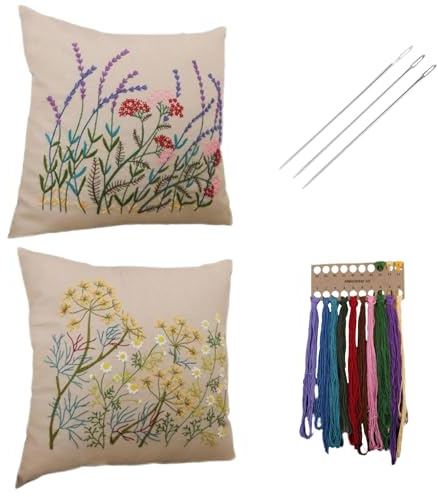 F Fityle 2 Set Stick DIY Stickerei bezug mit Blumenmuster für Anfänger schneidern