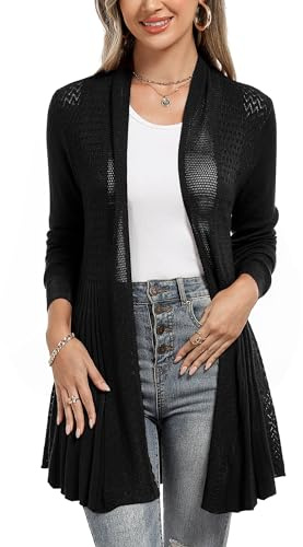 iClosam Strickjacken für Damen Dünne Casual Langarm Cardigan Strickpullover | Einfarbige Open Front Strickjacke Eleganter Langarmshirt Wasserfall Lang Strickmantel Geeignet für den Alltag im Herbst