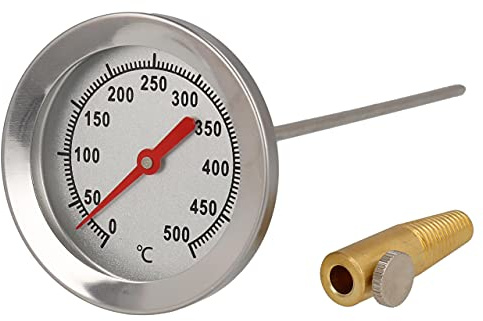 Lantelme 500°C Edelstahl Thermometer für Grill Ofen mit 30cm Sonde und Messingschraube zur Befestigung | Für Heißräuchern Holzbackofen Pizzaofen Backofen BBQ Smoker | Analog Garraum Temperaturmessung