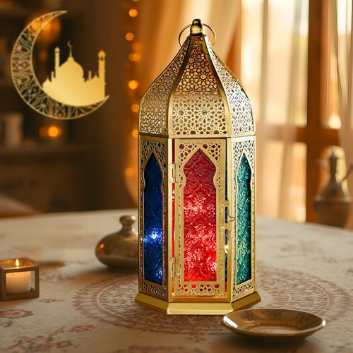TRIROCKS Dekorative Große Marokkanische Kerzenlaterne aus Metall Vintage Orientalischer Gartenkerzenhalter Arabisches Hängendes Teelicht Ramadan-Laternen für Heimdekoration Drinnen Draußen Party Event