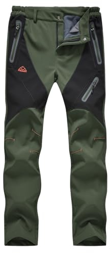 donhobo Damen Gefüttert Winterhose Wasserdicht Winddicht Atmungsaktiv Warm Verdickte Softshellhose Frühling Herbst Wanderhose Outdoorhose Grün 2XL