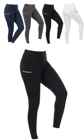 Riding World - Reitleggings für Damen Agadir | Leggings zum Reiten | Reithose mit Silikon-Vollbesatz & breitem Bund | Reiterhose mit 2 Handytaschen | Damen Reitbekleidung in Schwarz | Größe 38