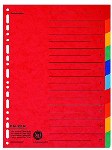 Falken 20er Pack Karton-Register überbreit für DIN A4+ 24 x 30 cm volle Höhe mit Organisationsdruck 10-teilig vollfarbig zur Ablage von Prospekt- und Klarsichthüllen