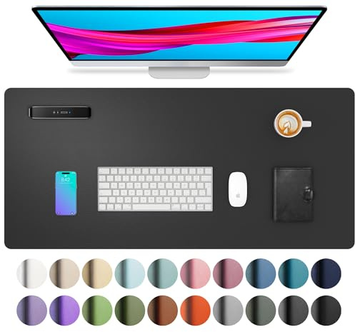 Aothia Schreibtischunterlage,PU-Leder-Schreibtischmatte,Mauspad,rutschfester Schreibtischschutz,wasserdichter Schreibtisch-Schreibblock für Büro und Zuhause(40 x 80 cm, Schwarz)
