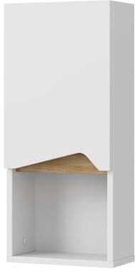Vicco Badschrank Marelle, Weiß/Artisan, 30 x 67 cm mit Tür und offenem Fach, zur Wandmontage für platzsparende Aufbewahrung
