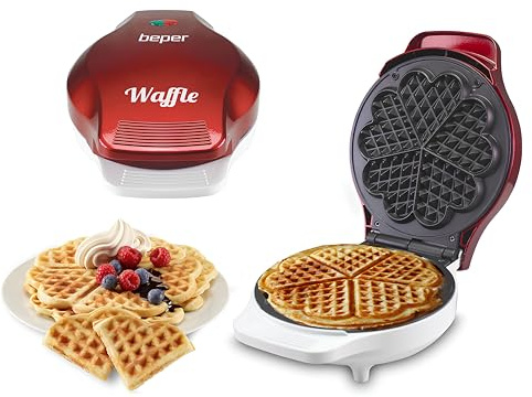 Beper - Waffeleisen, 5 Waffeln gleichzeitig, Antihaftteller 18 cm, 800-100 W - Rot / Weiß