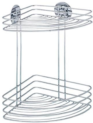 WENKO Turbo-Loc® Eckregal 2 Ablagen - Befestigen ohne bohren, Stahl, 26.5 x 33 x 20 cm, Chrom