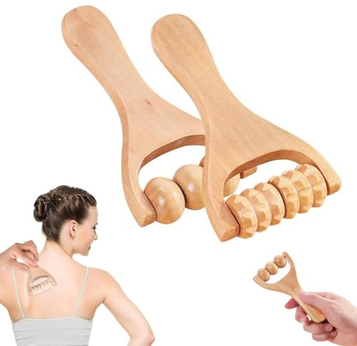 narbenroller massageroller holz faszienrolle klein Zweiteiliger ergonomischer Massageroller aus Holz Körper- und Gesichtsroller mit Griff für Beine Hände und Gesicht Massagegerät