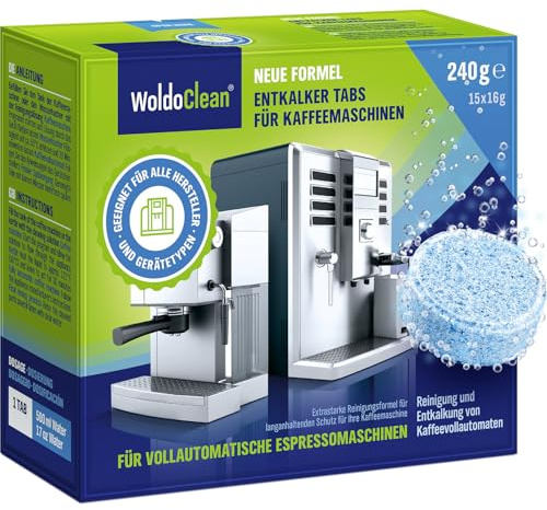 WoldoClean Entkalkungstabletten für Kaffeevollautomaten - 15 Tabs kompatibel mit allen gängigen Herstellern, Entkalker für Kaffeemaschinen