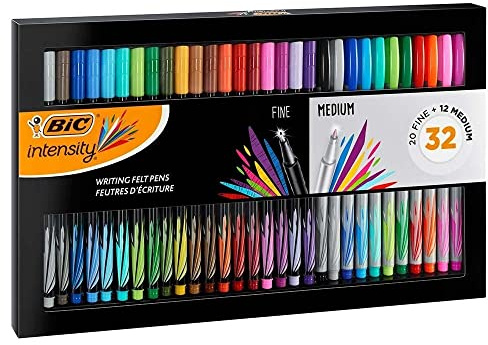 BIC Intensity Fineliner Filzstifte mit feiner und mittlerer Spitze für Bullet Journal & Mandala – 1 x 32 Stück