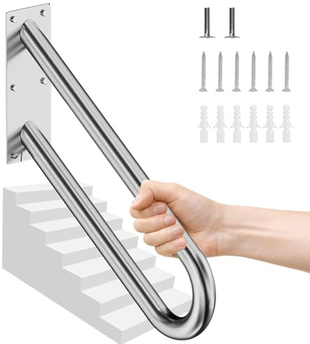 U-Förmiger Handlauf Edelstahl, Wandhalterung Handlauf Treppe 1–3 Stufen, Robuste Rutschfeste Handläufe für Den Außenbereich, U-förmiger Sicherheitsgriff für Garage, Veranda, Garten, Innen und Außen