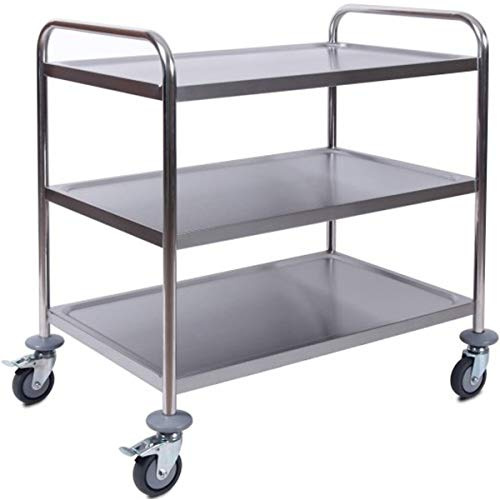 ZORRO - Edelstahl Servierwagen ZSW 3-3 Böden - Leichtlaufräder mit Fußbremse - Küchenwagen - Gastro - (86 x 54 x 94 cm)
