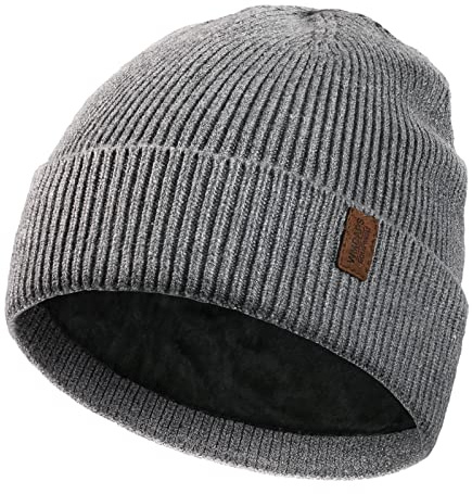 Wmcaps Beanie Mütze, Herren Winter Warme Unisex Wintermütze Strickmütze Dehnbare Weiche Wollmütze mit Bündchen und Dickem Warmem Futter Geschenke für Freundin männer Frauen (Grau)