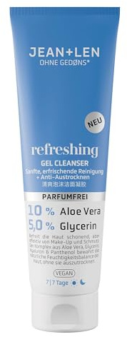 Jean & Len Refreshing Gel Cleanser, ideal für jeden Hauttyp, ölfreie Gel-Textur, schonende Reinigung, bewahrt die Haut vor dem Austrocknen, parfümfreies Reinigungsgel, vegan, 125 ml