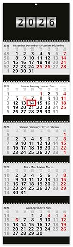 Geiger-Office / 5-Monatskalender 2026 Premium-Black 5-33,5 x 120 cm, Premium-Design-Kalender, Wire-O-Bindung, schwarze Rückwand mit silber geprägter Jahreszahl/Made in Germany