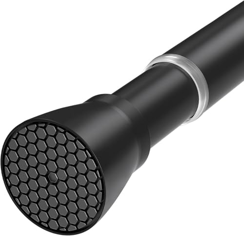 HAOYUNTE Gardinenstange ohne Bohren 75-160 cm Ø 22 mm,Schwarz | Ausziehbare Vorhangstange ohne Bohren, einfache Installation, rutschfest & rostfrei, für Fenster, Dusche, Tür, Kleiderschrank