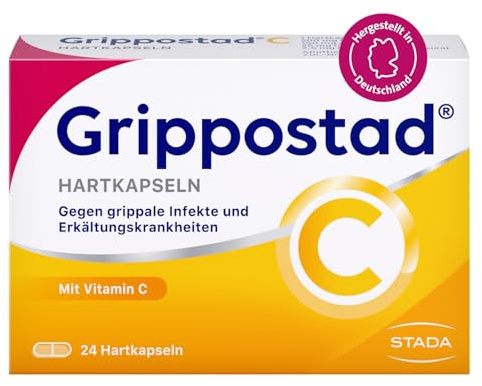 Grippostad C Erkältungskapseln mit Vitamin C, Paracetamol, 24 St | 4 Wirkstoffe gegen Fieber & Schnupfen, hochdosiertes Vitamin C, Paracetamol, Chlorphenamin & Coffein, schnelle Wirkung