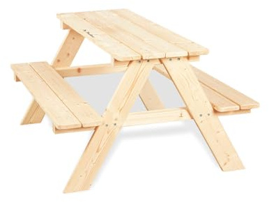 PINOLINO Nicki 4er Kindersitzgruppe - Kindertisch - Picknicktisch aus Massivholz, Kinder Spielbar - Langlebige Sitzbank für draußen, Kindergartenmöbel ab 2 Jahren, Outdoor-Tisch 90 x 79 x 50 cm