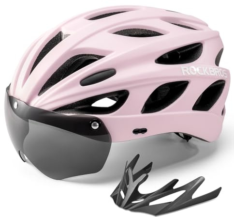 ROCKBROS Fahrradhelm Rennrad Helm Radhelm mit Abnehmbaren Visier Cityhelm Leichter Stadthelm für Damen und Herren MTB 58-61CM Rosa