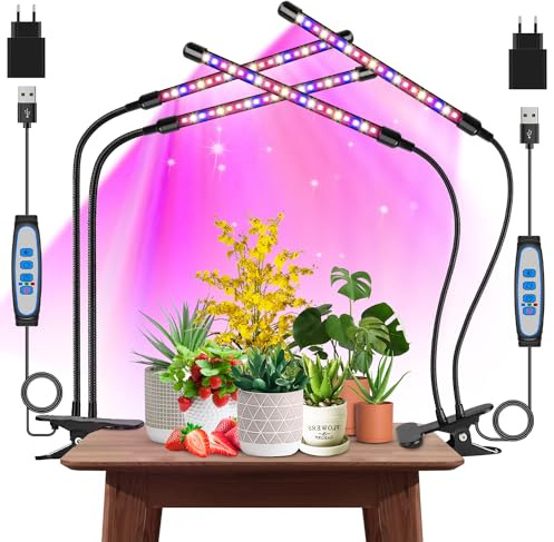 Garpsen Pflanzenlampe, 2Pack 2 Heads Pflanzenlampe Led Vollspektrum für Zimmerpflanzen, 460nm/660nm/3000K Pflanzenlicht mit Auto ON & Off Timer 6/12/16H, 5 Helligkeitsstufen