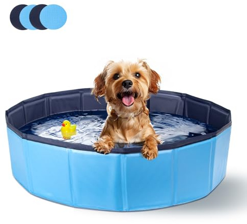 Nobleza Hundepool für Große & Kleine Hunde, Faltbarer Hunde Planschbecken, Stabile Hundebadewanne, Swimmingpool für Katzen, 80 * 20cm, S, Blau