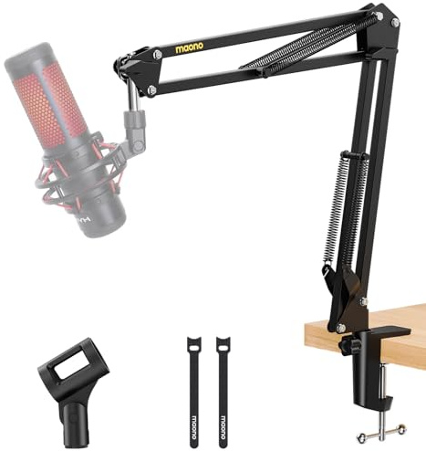 Maono Mikrofon arm, Verstellbarer Mikrofonständer für Podcast, Gaming, Streaming & Aufnahmen – inkl. Tischklemme und 3/8 zu 5/8 Adapter – BA20,Schwarz