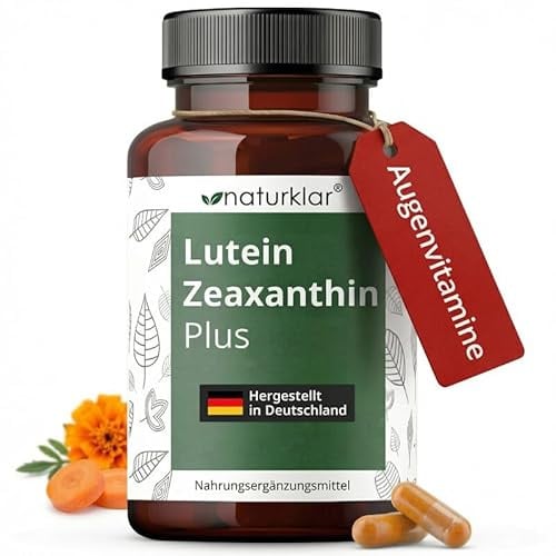 Lutein Zeaxanthin Kapseln - Augenvitamine mit beta Carotin, Lutein & Zeaxanthin hochdosiert - Vegan - 90 Augenvitamine Kapseln - Naturklar