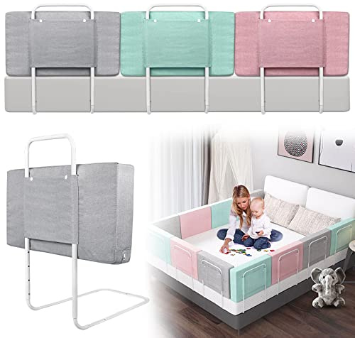 UISEBRT Bettgitter Bettschutzgitter für Kinder 60cm 5-Loch Höhenverstellbar - Bett Rausfallschutz Kinder, Kinderbettgitter für Familienbett und Kinderbett (60cm, Leinen Grau)