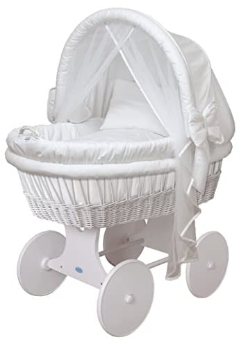 Waldin Baby Stubenwagen-Set mit Ausstattung, XXL, Bollerwagen, komplett, 24 Modelle wählbar, Gestell/Räder weiß lackiert, Stoffe weiß