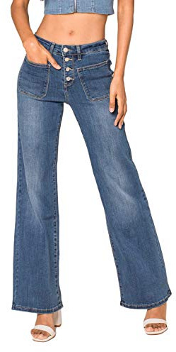 Nina Carter P139 Damen Jeanshosen Flared Bootcut High Waist Used Look Jeans