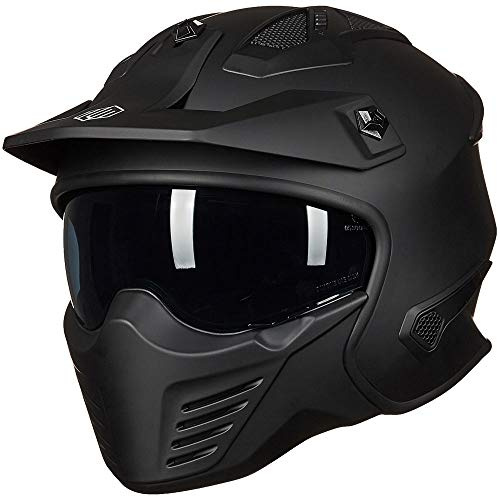 ILM Motorradhelm Jethelm Integralhelm Streetfighter Chopper Roller Vintage Motocross Helm ECE22.06 DOT Mit Abnehmbarem Kinnschutz,Schwarz Matt,L