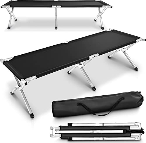 TRESKO XXL Campingbett Feldbett 190 x 64 x 44 cm Metallrohr - Belastbarkeit bis 150kg (Schwarz, 190 x 64 x 44 cm)