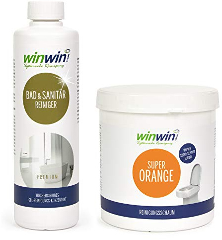 winwinCLEAN® SET: Super Orange Reinigungsschaum/WC-Schaum 1kg + Bad & Sanitärreinger 500ml I POWER-Reinigungsschaum mit Sofortwirkung für Toilette,Urinal, etc. I WC Reiniger,Toilettenreiniger.