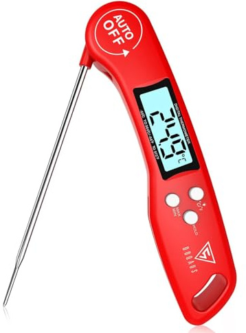 DOQAUS Grillthermometer Fleischthermometer Küchenthermometer Bratenthermometer Kochthermometer mit 3s Sofortiges Auslesen, LCD Bildschirm und Lange Sonde, für Kochen, BBQ (Rot)