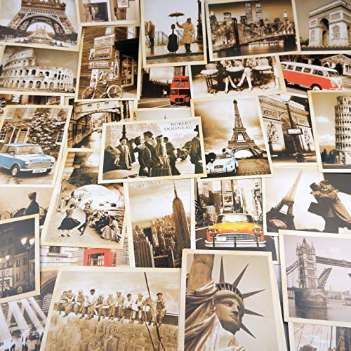 32 Blatt Postkarten,Postkarte Retro,Postkarten Set,Postkarten Vintage,Altmodische Alte Europäische Gebäude.Poster-Reisepostkarten(14X10 CM)