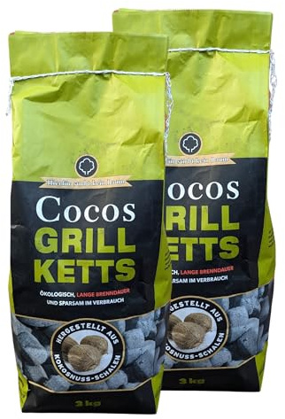 Kokosnuss Cocos Grillbriketts Premium Qualität aus Kokos-Kohle | 6kg | extra Lange Brenndauer | Made in Germany | Raucharm + GRATIS HL Kauf Block
