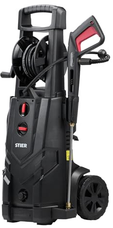 STIER Hochdruckreiniger SDR-300, 3200 W, maximaler Druck von 225 bar, Fördermenge bis 540 l/h, inklusive rostfreier Spritzpistole und 5 Düsen, Schlauchtrommel, 10 Meter Radius, 5 Meter Schlauch