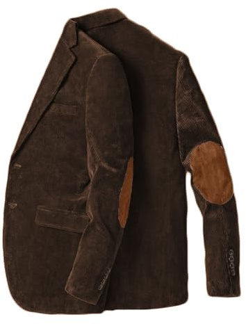 Stillluxury Ellbogen-Patch Blazer-Jacke für Herren Einreihiger Corduroy Freizeit Sport-Mantel Reverskragen Hochzeit Smoking, schokoladenbraun, M