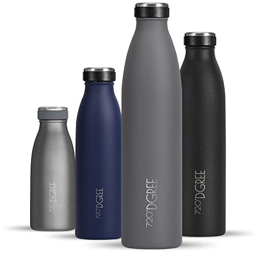 720°DGREE Edelstahl Trinkflasche 1L “milkyBottle” - 12h Heiß, 24h Kalt | Auslaufsicher bei Kohlensäure, BPA-Frei - Thermosflasche schmal, schlank edel - Ideal für Sport, Schule, Kinder, Job, Outdoor