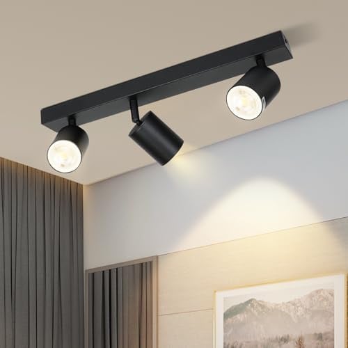 Homefire Deckenstrahler 3 Flammig Flurlampe Schwarz - GU10 Deckenlampe 350° | Schwenkbar Strahler Spots Deckenleuchte Flur Lampe Decke für Küche Wohnzimmer Schlafzimmer Ohne Leuchtmittel