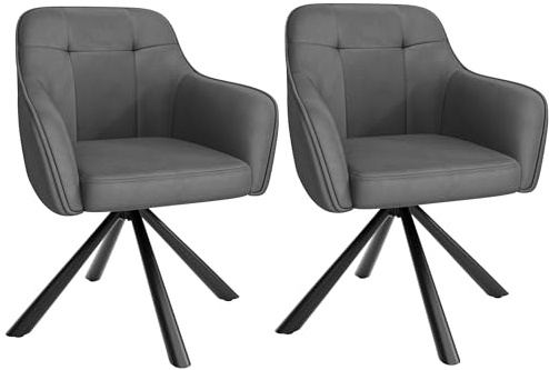 Esszimmerstühle 2er Set, 360° drehbar mit Armlehnen, Samt, Dunkelgrau | Bequeme Samt-Polsterstühle mit Armlehnen und 360° Drehfunktion – ideal für Esszimmer, Küche, Wohnzimmer oder Büro.