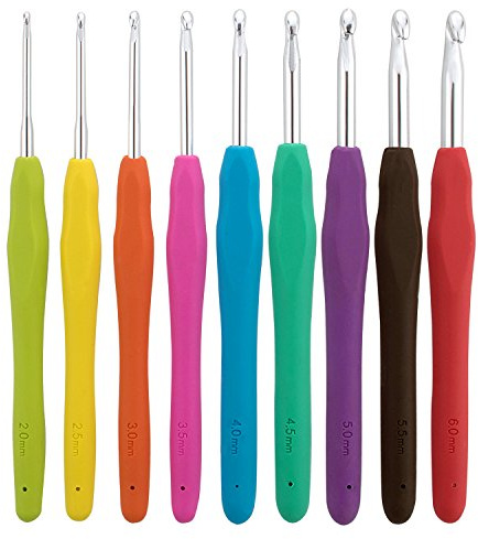 LIHAO 9X Häkelnadeln Nadelset Aluminium mit bunten Gummigriff Stricknadeln