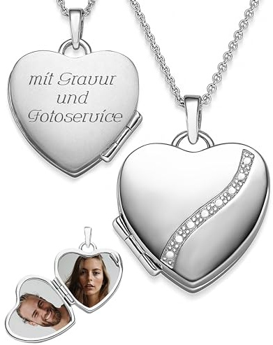 Herz Medaillon zum Öffnen mit Bild Silber 925 Damen, Amulett Anhänger | Medallion Aufklappbar, Kette personalisiert, Foto Upload Service & Gravur
