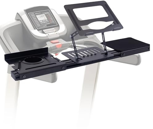 Laufband Schreibtischbefestigung, Laptophalter Höhenverstellbar Breite, Workstation für Laufbandlenker, Universal Laufbandtisch mit Getränkehalter und Tablett