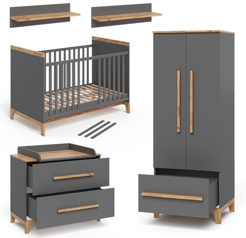 VitaliSpa Kinderzimmer-Set Malia, Grau/Eiche, 4er Set, zur Erweiterung mit weiteren Malia Möbelstücken geeignet